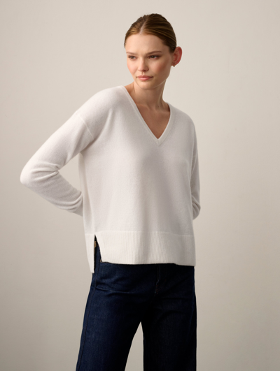Shop White + Warren Cashmere Easy V Neck Sweater In Soft White