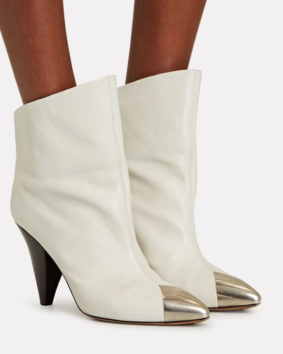 Shop Isabel Marant Lapio Leather Ankle Boots In White