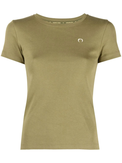 Shop Marine Serre Wee Logo-embroidered T-shirt In Green