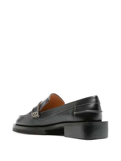Shop Ganni Crystal-button Leather Loafers In 099 - Black