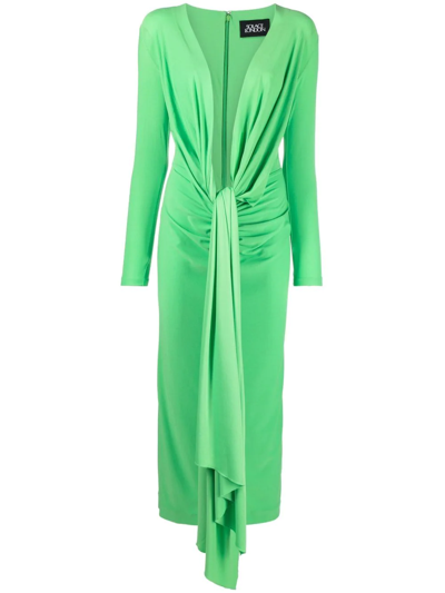 Shop Solace London Gathered-detail Long-sleeve Dress In Green