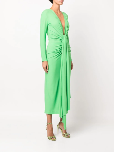 Shop Solace London Gathered-detail Long-sleeve Dress In Green