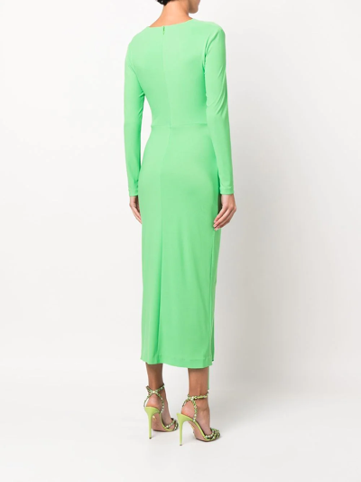 Shop Solace London Gathered-detail Long-sleeve Dress In Green