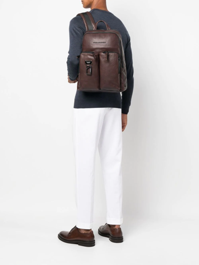 Piquadro Logo-plaque Detail Backpack In Brown