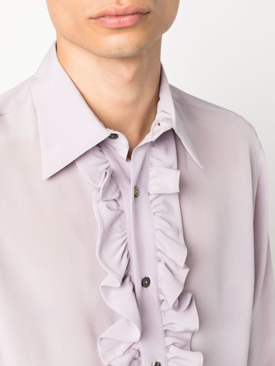 Shop 73 London Ruffle-detail Silk Shirt In Purple