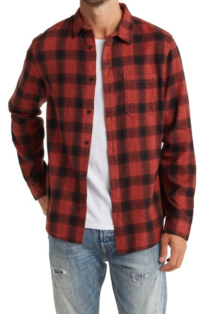 Shop Abound Long Sleeve Flannel Shirt In Rust- Black Shadowpane Plaid