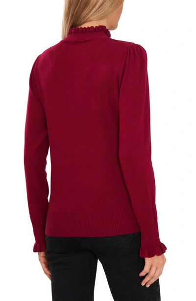 Cece Womens Cotton Ruffled Pullover Sweater In Deep Merlot