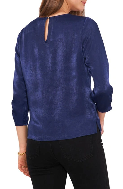 Shop Vince Camuto Pleat Neck Sueded Satin Blouse In Classic Navy