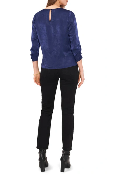 Shop Vince Camuto Pleat Neck Sueded Satin Blouse In Classic Navy