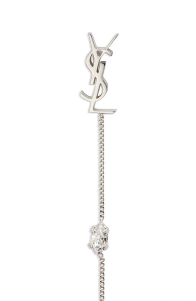 Shop Saint Laurent Ysl Pendulum Drop Earrings In Palladium/ Crystal