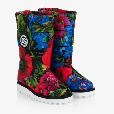 Shop Dolce & Gabbana Teen Girls Flower Print Boots In Red
