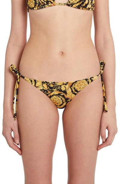 Shop Versace Barocco Print Bikini Bottoms In Gold Print