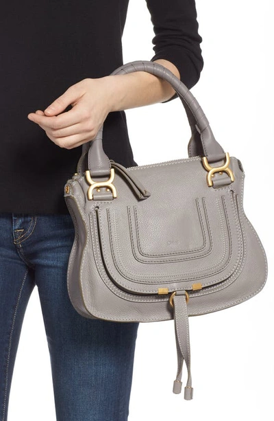 Shop Chloé Small Marcie Leather Satchel In Cashmere Grey