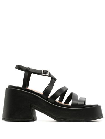 Shop Ganni Multi-strap Platform Sandals In 099 - Black