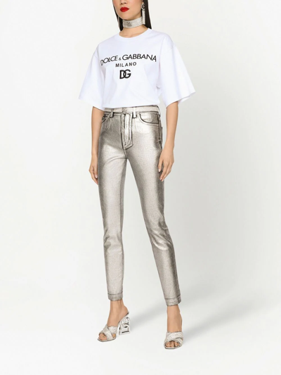 Dolce & Gabbana Flocked-logo Cotton T-shirt In White