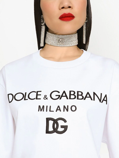 Dolce & Gabbana Flocked-logo Cotton T-shirt In White