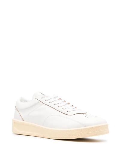 Shop Jil Sander Lace-up Leather Sneakers In White