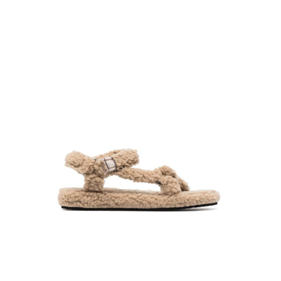 Shop Arizona Love Neutral Trekky Faux Shearling Sandals - Women's - Fabric/rubber In Neutrals