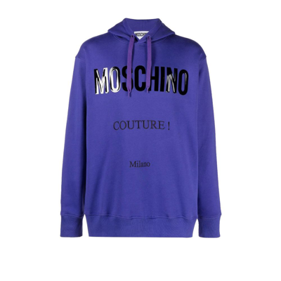 Shop Moschino Purple Logo Organic Cotton Hoodie