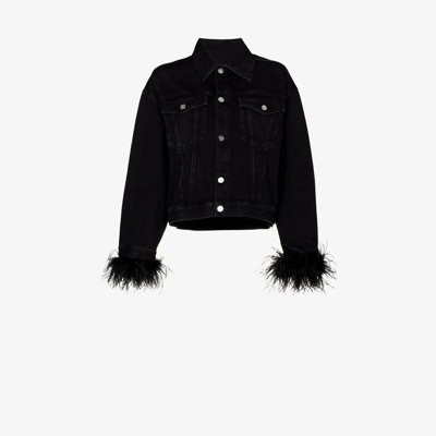 Shop Valentino Black Feather Cuff Denim Jacket