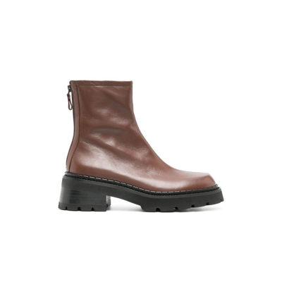 Shop By Far Brown Alister 50 Round Toe Leather Boots In Sequoia