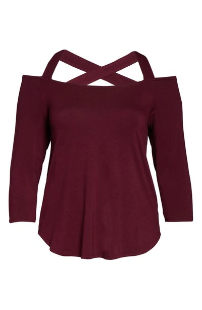 Loveappella Cross Strap Top In Dark Burgundy