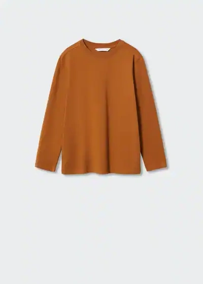 Shop Mango Long Sleeve Cotton T-shirt Burnt Orange