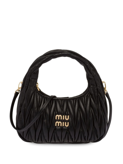 Shop Miu Miu Wander Matelassé Hobo Bag In Black