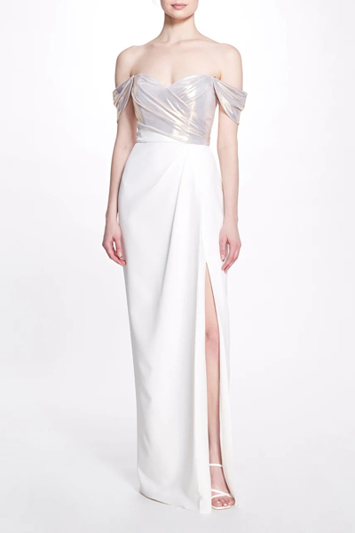 Shop Marchesa Notte Lame And Crepe Gown