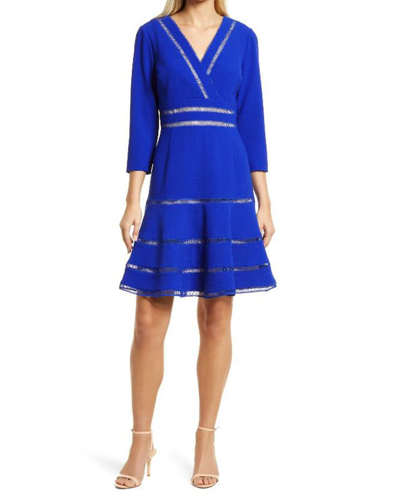 Shop Shani Surplice Crepe Dress With Trim Detail In Blue