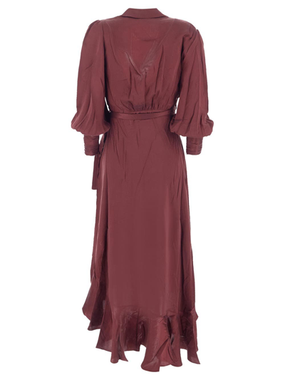 Shop Zimmermann Wrap Midi Dress In Burgundy