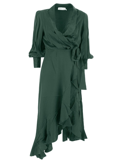 Shop Zimmermann Wrap Midi Dress In Green
