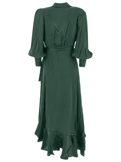 Shop Zimmermann Wrap Midi Dress In Green