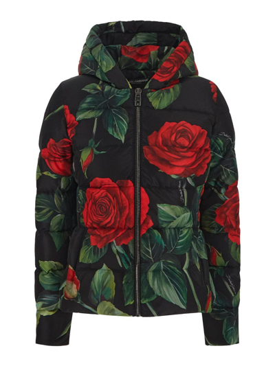 Shop Dolce & Gabbana Rose Down Jacket In Black