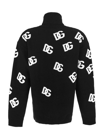 Dolce & Gabbana Dg Virgin Wool Turtleneck Sweater In Black