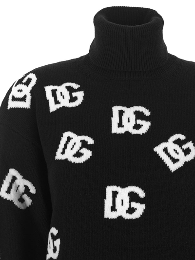 Dolce & Gabbana Dg Virgin Wool Turtleneck Sweater In Black
