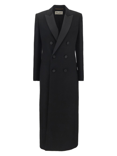 Shop Saint Laurent Long Double-breasted Coat In Black