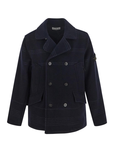 Shop Stone Island Double-breasted Coat In Blue
