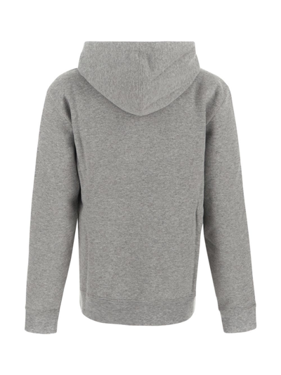 Shop Saint Laurent Embroidered Logo Hoodie In Grey
