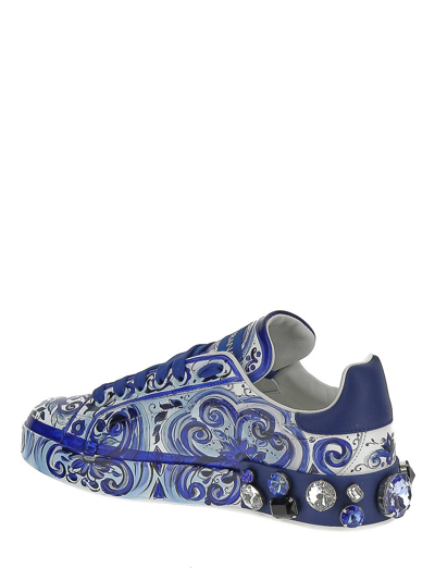 Shop Dolce & Gabbana Majolica-print Calfskin Portofino Sneakers In Multicolor