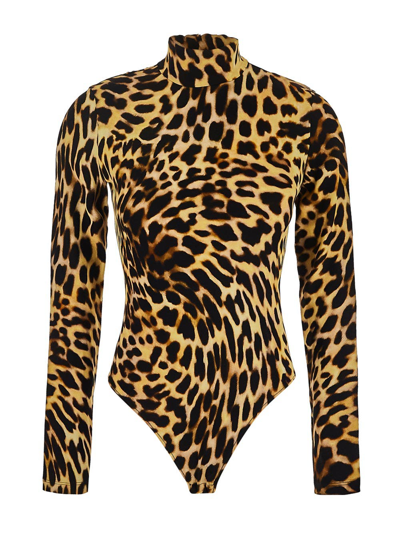 Shop Stella Mccartney Cheetah Print Bodysuit In Yellow