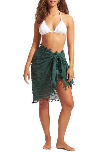 Shop Seafolly Gauze Cover-up Sarong In Evergreen