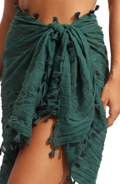 Shop Seafolly Gauze Cover-up Sarong In Evergreen