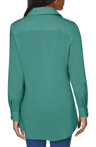 Shop Foxcroft Cecilia Non-iron Button-up Tunic Shirt In Blue