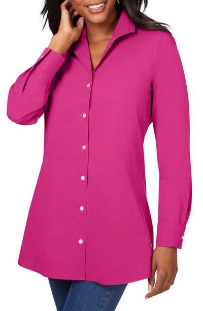 Shop Foxcroft Cecilia Non-iron Button-up Tunic Shirt In Pink Rosato