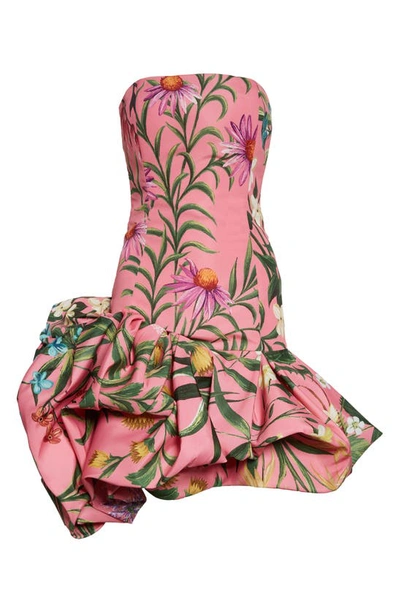 Shop Oscar De La Renta Floral Tapestry Strapless Cocktail Dress In French Pink
