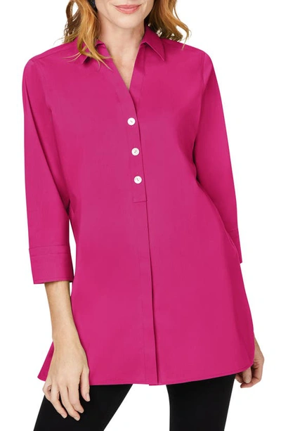 Shop Foxcroft Pamela Stretch Button-up Tunic In Pink Rosato
