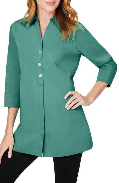 Shop Foxcroft Pamela Stretch Button-up Tunic In Vintage Jade