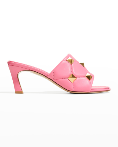 Shop Valentino Roman Stud Quilted Napa Slide Sandals In Feminine