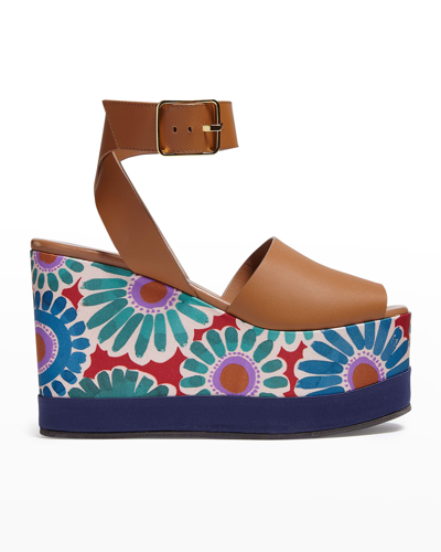 Shop La Doublej High Plateau Floral Ankle-strap Wedge Sandals In Crazy Daisy